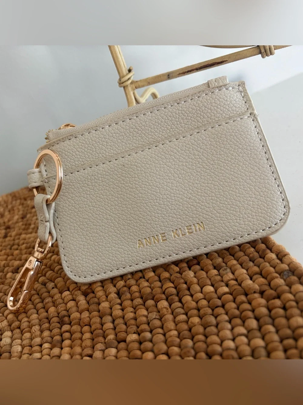 Anne Klein Beige Card & Key Holder with Gold Hardware